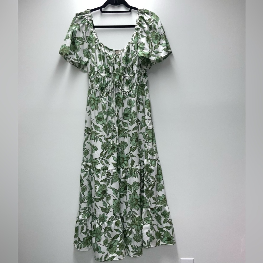 indulge White Maxi Dress with Green Floral Print - Picture 1 of 4
